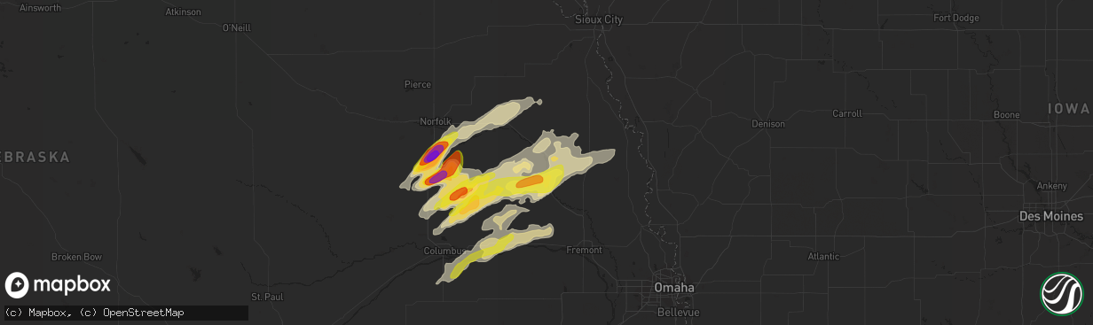 Hail map in West Point, NE on October 11, 2020