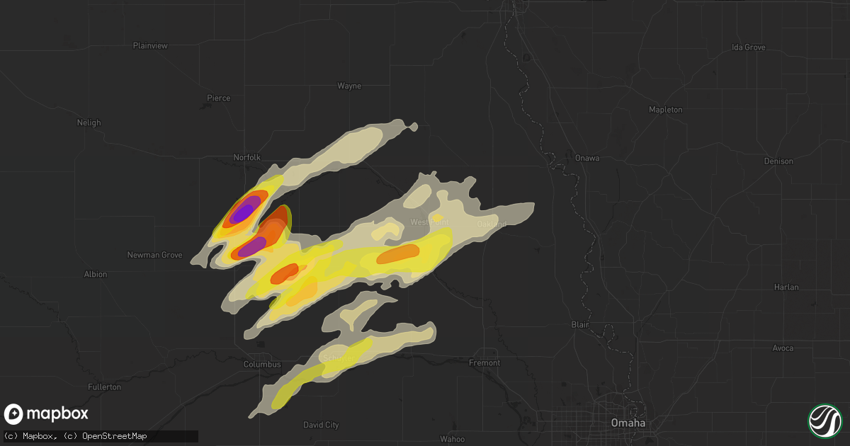 Hail map in West Point, NE on October 11, 2020