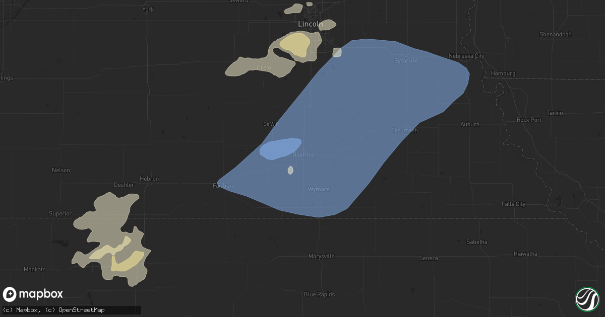 Hail map in Beatrice, NE on October 11, 2022