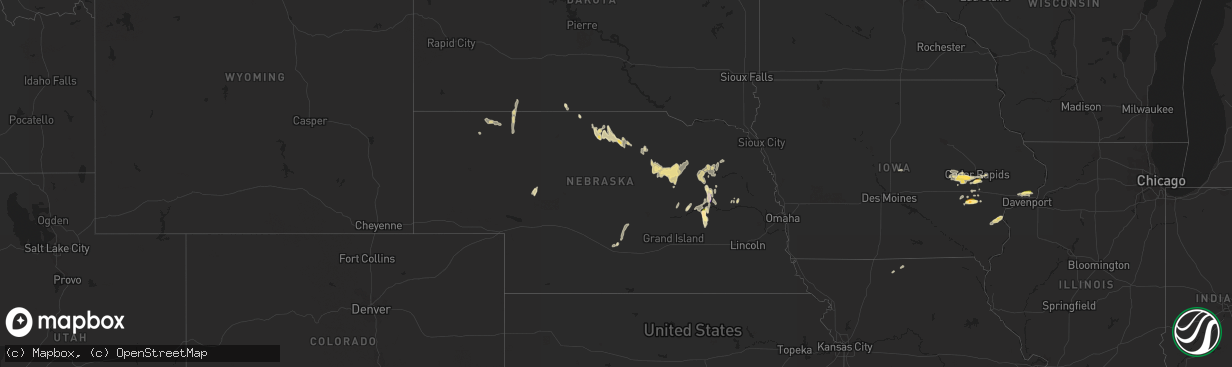 Hail map in Nebraska on October 11, 2023