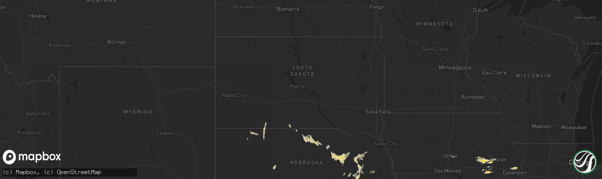Hail map in South Dakota on October 11, 2023