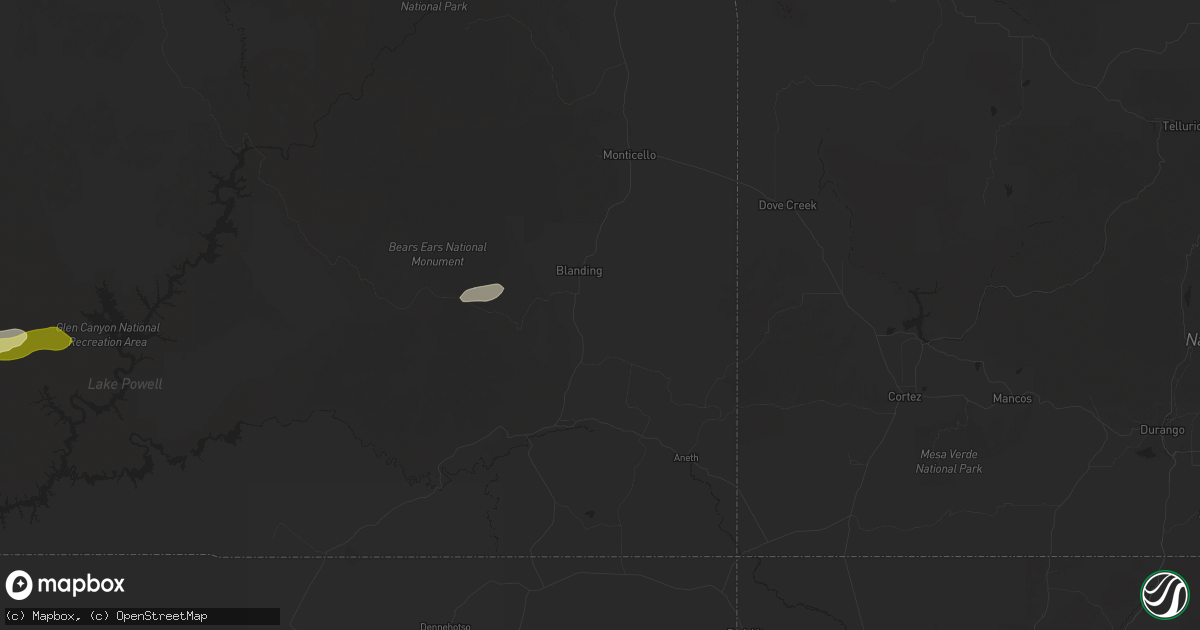 Hail map in Blanding, UT on October 11, 2025