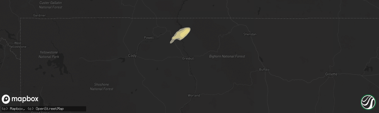 Hail map in Greybull, WY on October 11, 2025