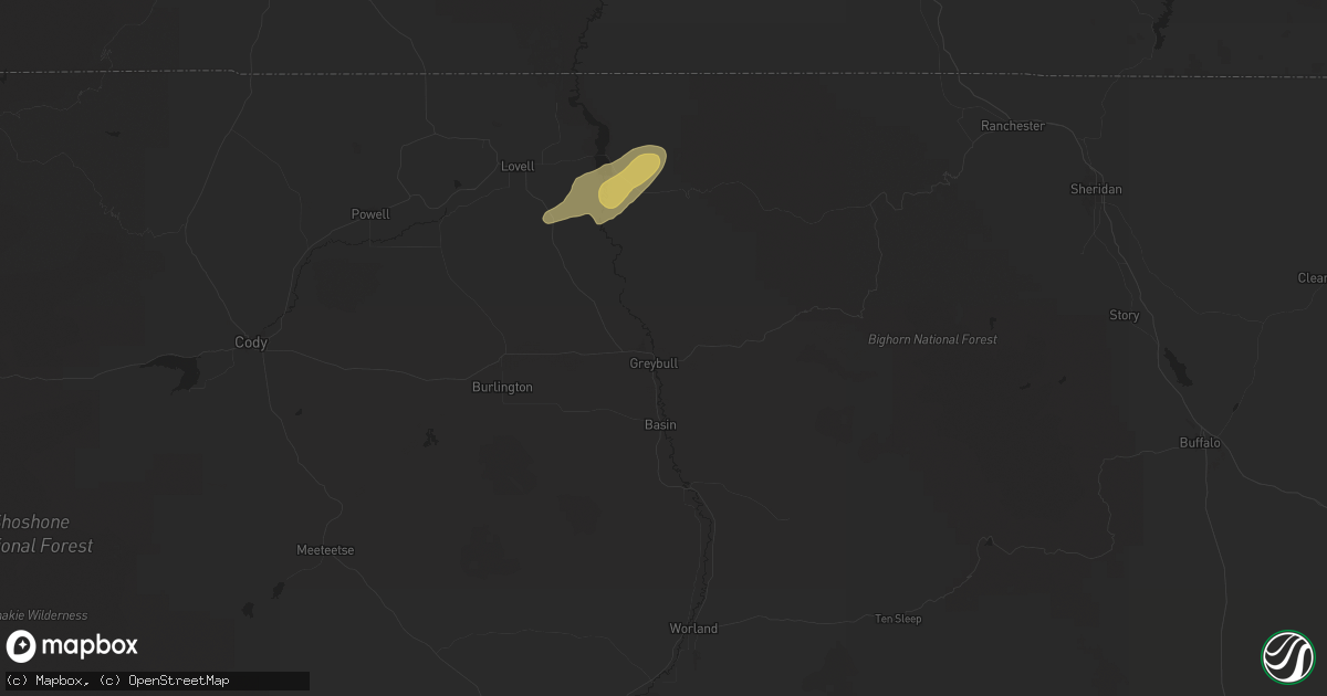 Hail map in Greybull, WY on October 11, 2025