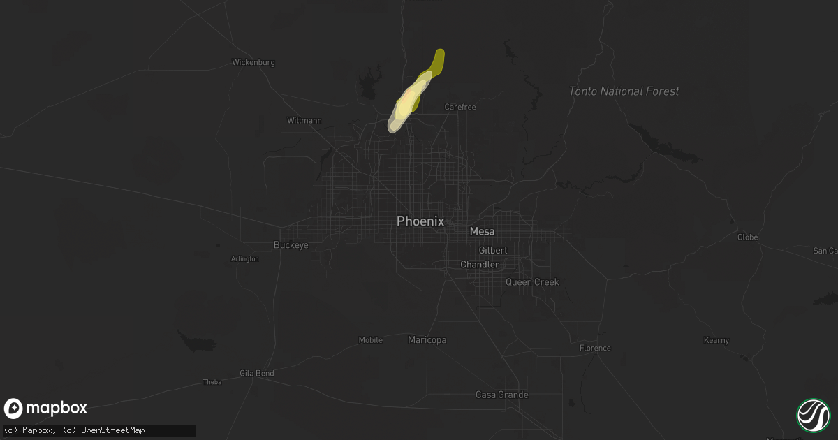 Hail map in Phoenix, AZ on October 11, 2025