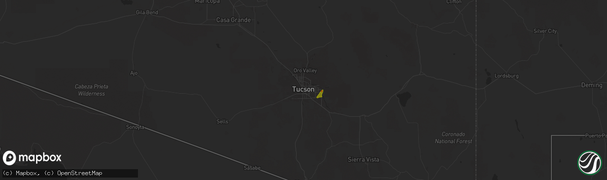 Hail map in Tucson, AZ on October 11, 2025