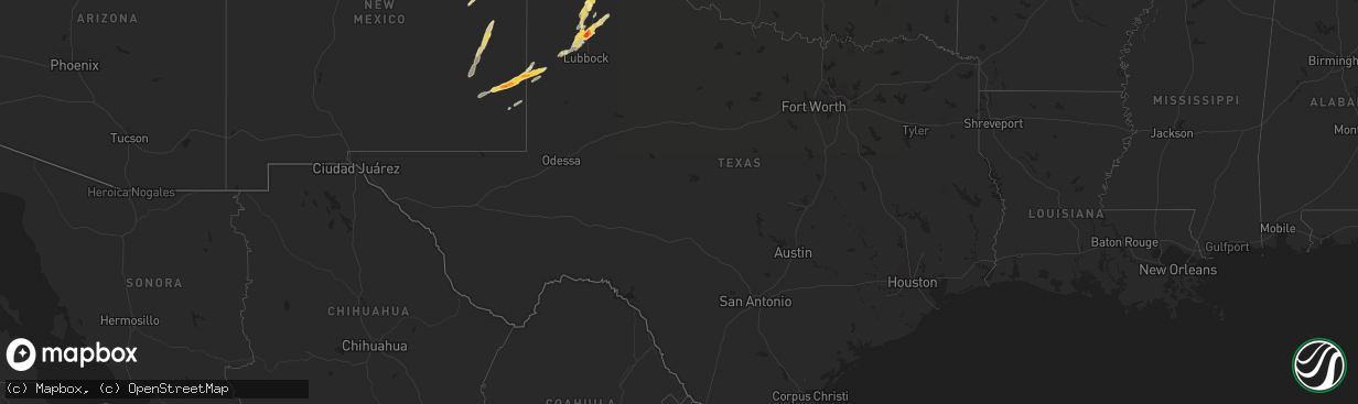 Hail map in Texas on October 12, 2012