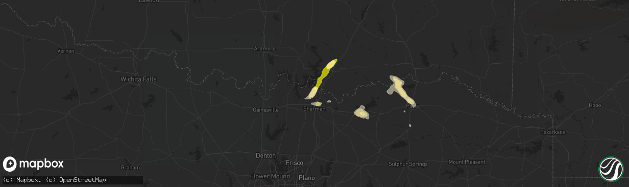 Hail map in Denison, TX on October 12, 2013