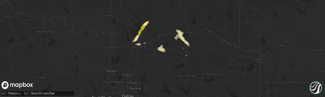 Hail map in Dodd City, TX on October 12, 2013