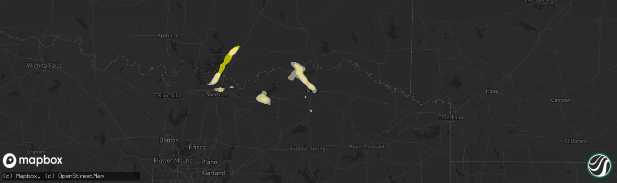 Hail map in Paris, TX on October 12, 2013