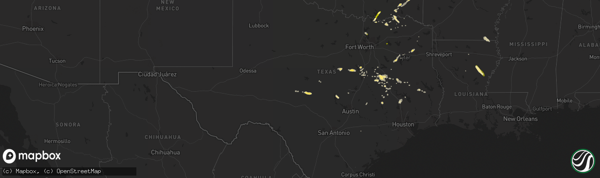 Hail map in Texas on October 12, 2013