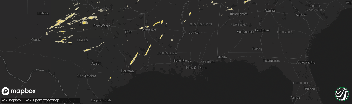 Hail map in Louisiana on October 12, 2014