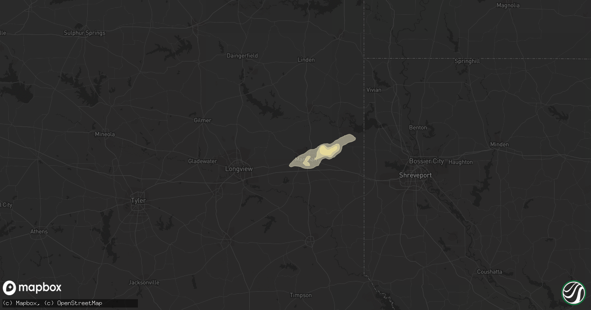 Hail map in Marshall, TX on October 12, 2014