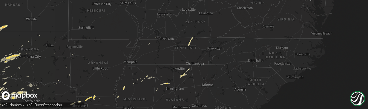 Hail map in Tennessee on October 12, 2014