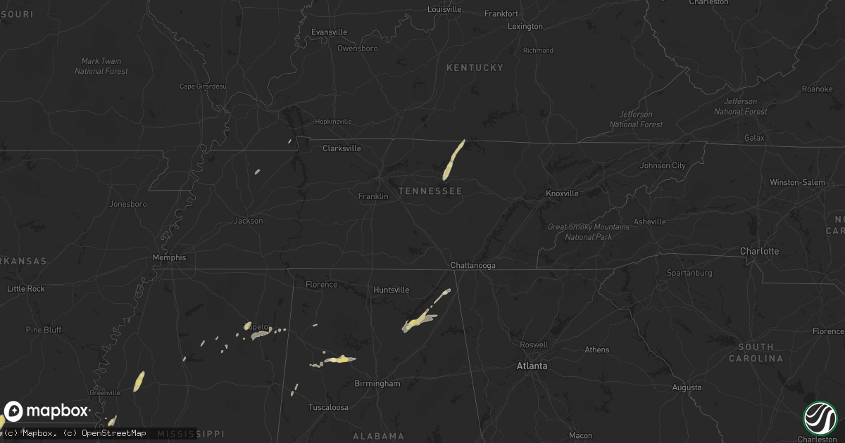 Hail map in Tennessee on October 12, 2014
