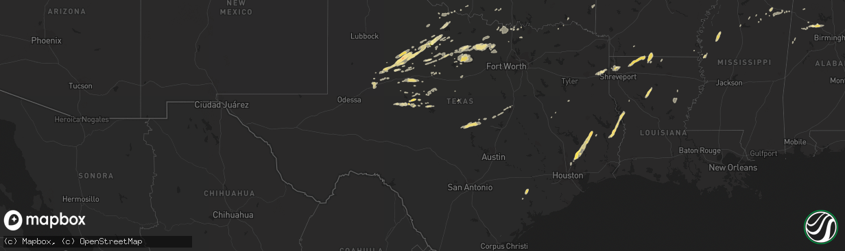 Hail map in Texas on October 12, 2014