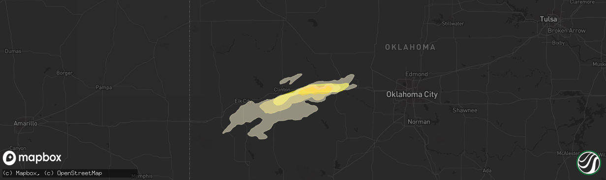 Hail map in Weatherford, OK on October 12, 2014