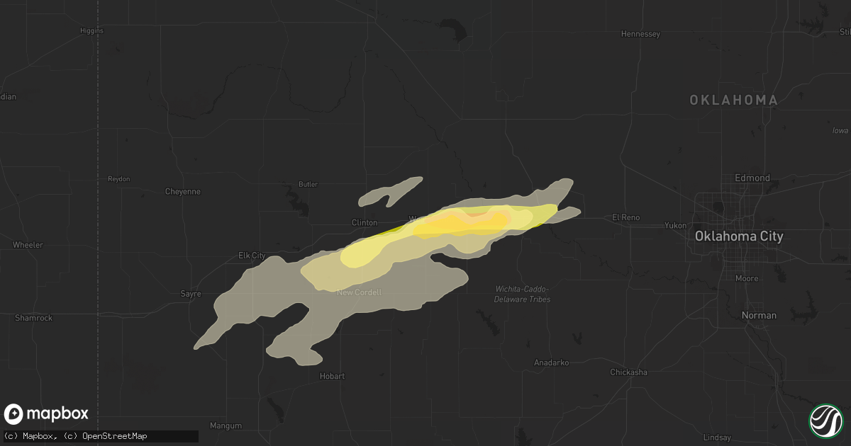 Hail map in Weatherford, OK on October 12, 2014