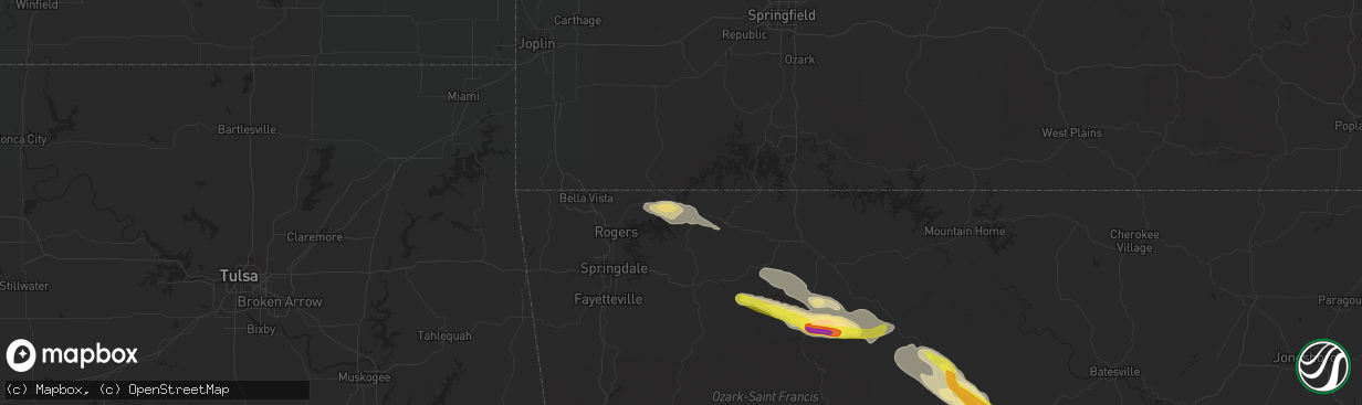 Hail map in Eureka Springs, AR on October 12, 2016