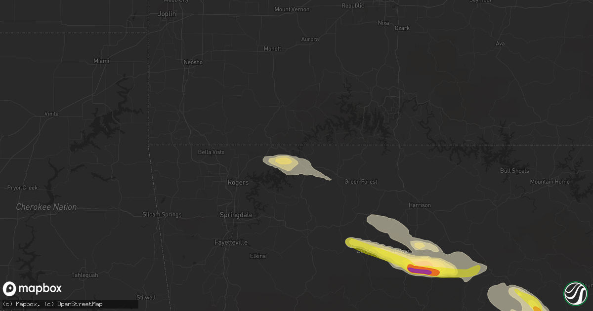 Hail map in Eureka Springs, AR on October 12, 2016