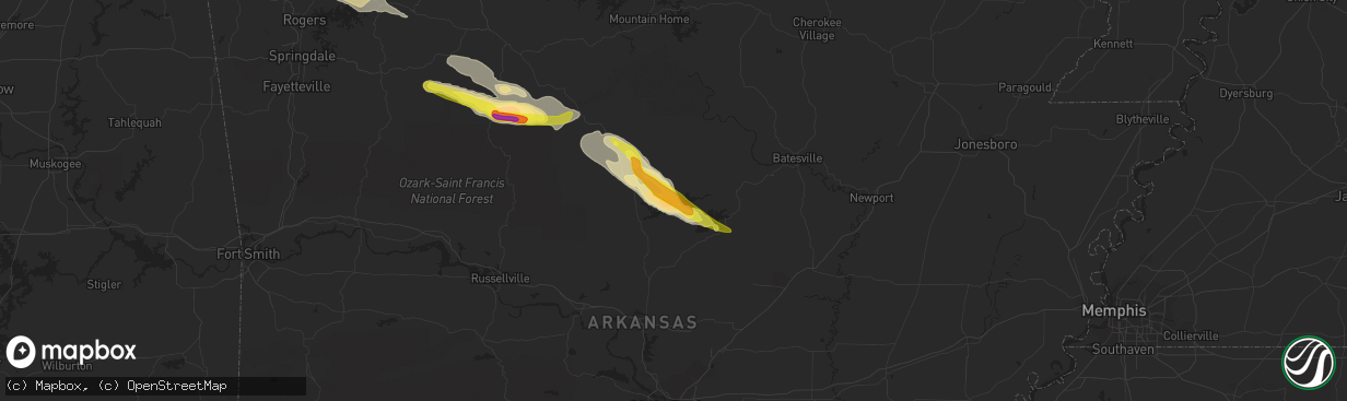 Hail map in Fairfield Bay, AR on October 12, 2016