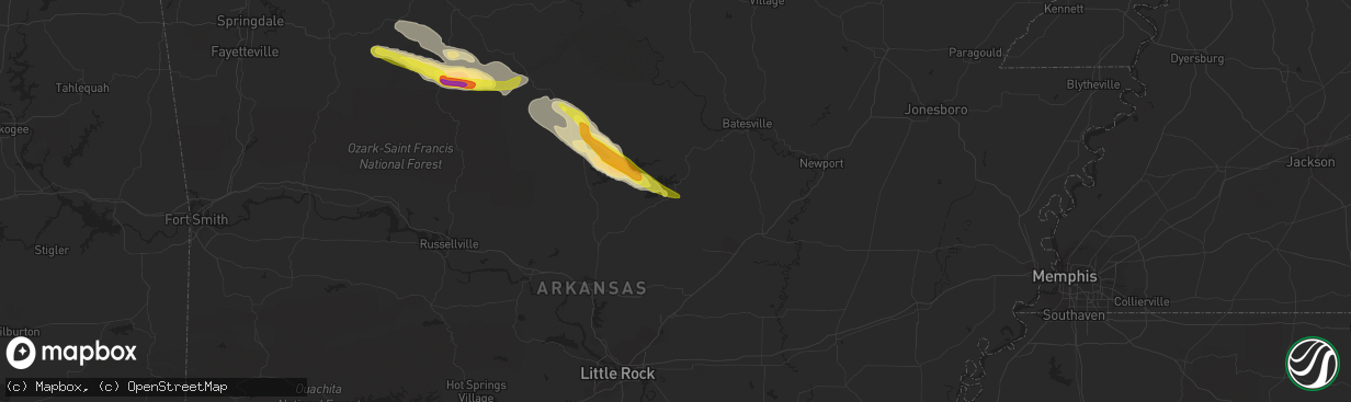 Hail map in Heber Springs, AR on October 12, 2016