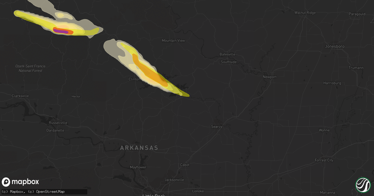 Hail map in Heber Springs, AR on October 12, 2016