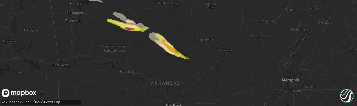 Hail map in Higden, AR on October 12, 2016