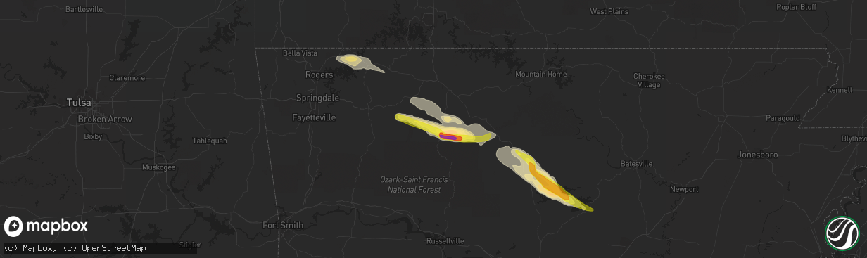 Hail map in Jasper, AR on October 12, 2016