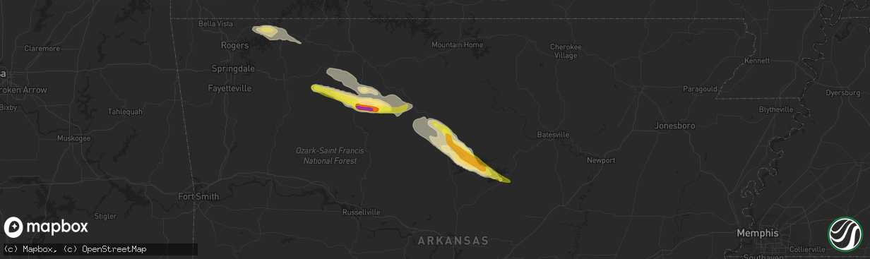 Hail map in Leslie, AR on October 12, 2016