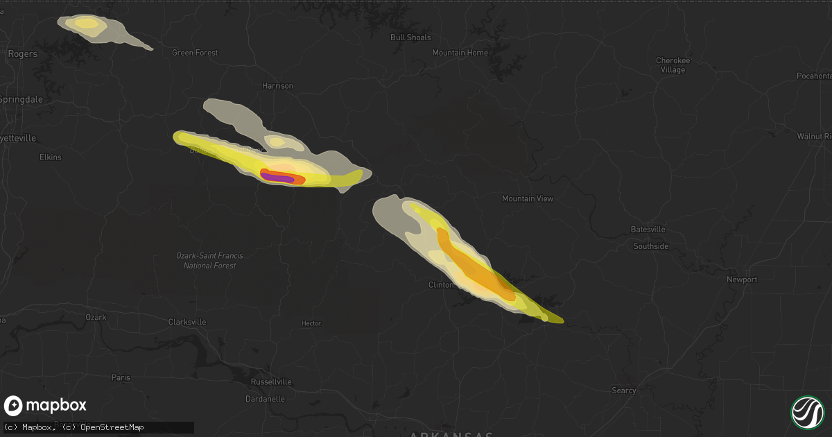 Hail map in Leslie, AR on October 12, 2016
