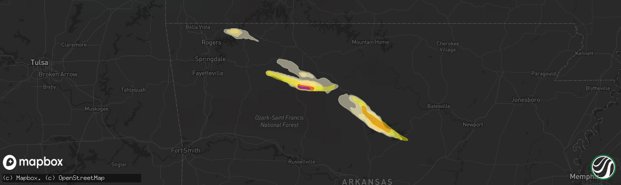 Hail map in Mount Judea, AR on October 12, 2016