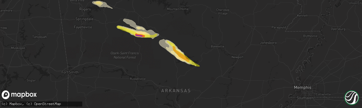 Hail map in Shirley, AR on October 12, 2016