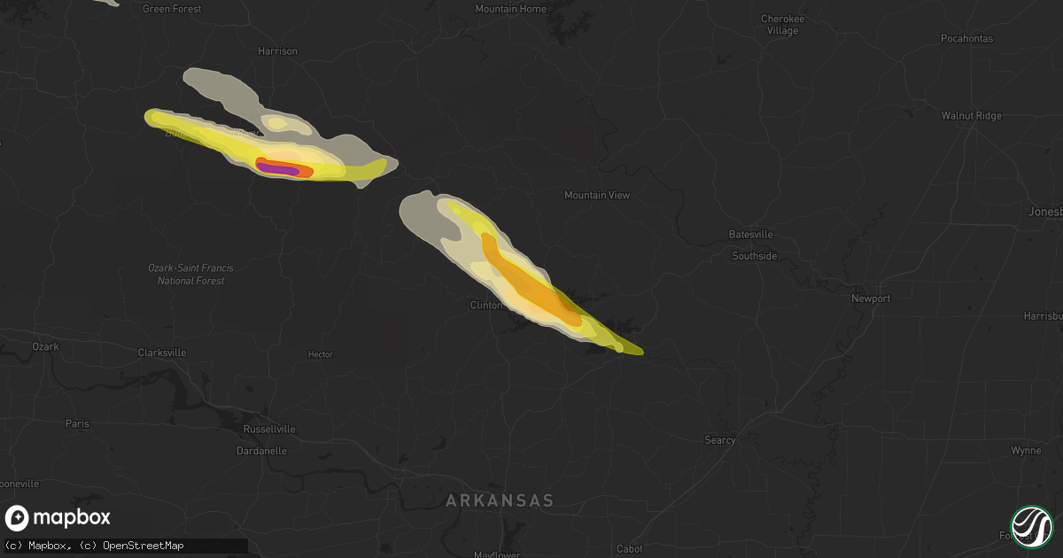 Hail map in Shirley, AR on October 12, 2016