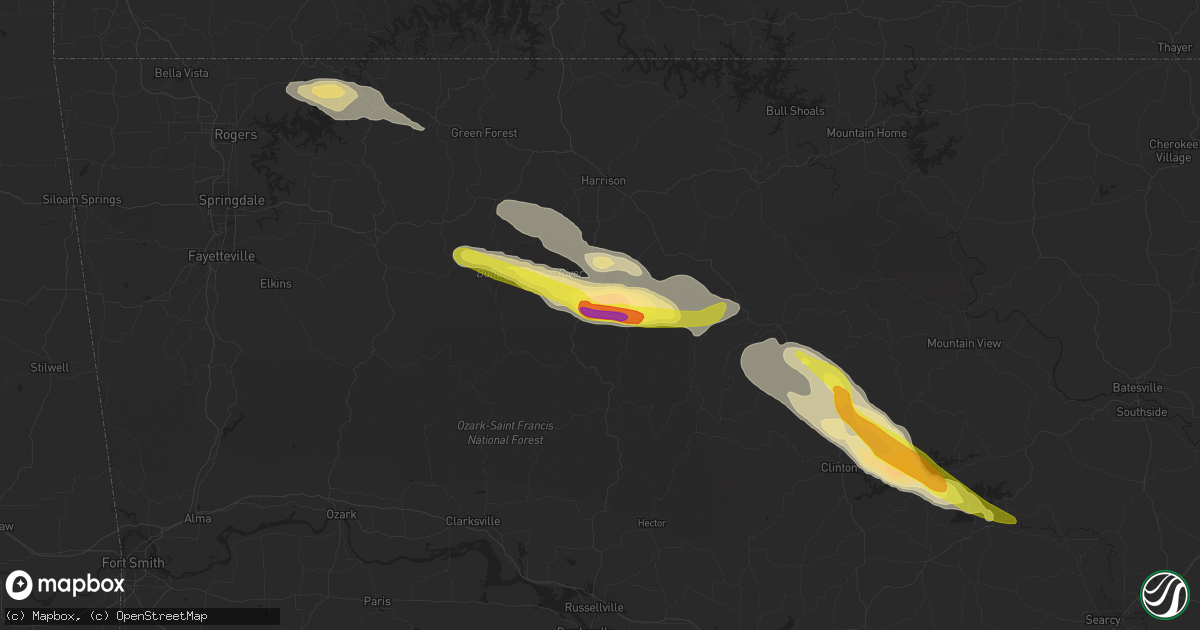 Hail map in Vendor, AR on October 12, 2016