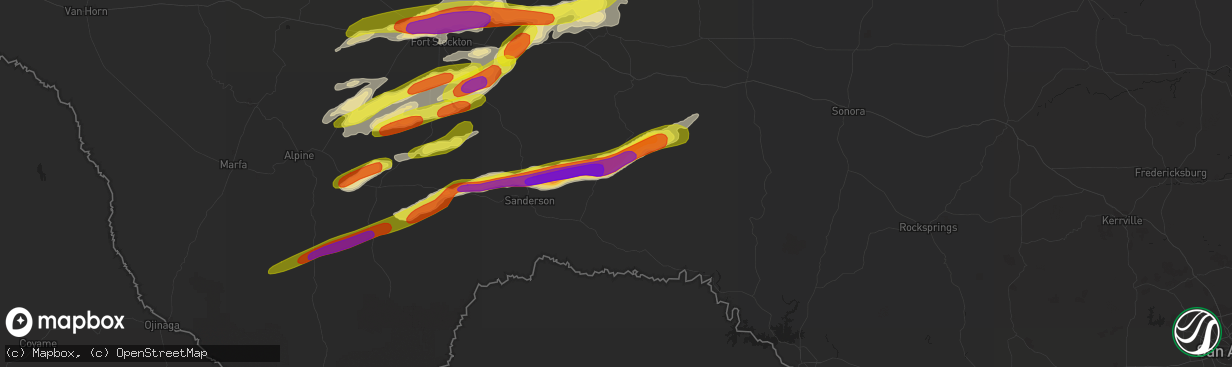 Hail map in Dryden, TX on October 12, 2018