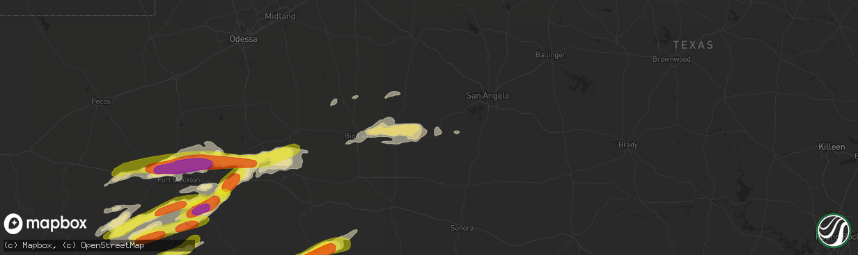 Hail map in Mertzon, TX on October 12, 2018