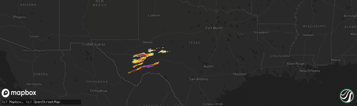 Hail map in Texas on October 12, 2018