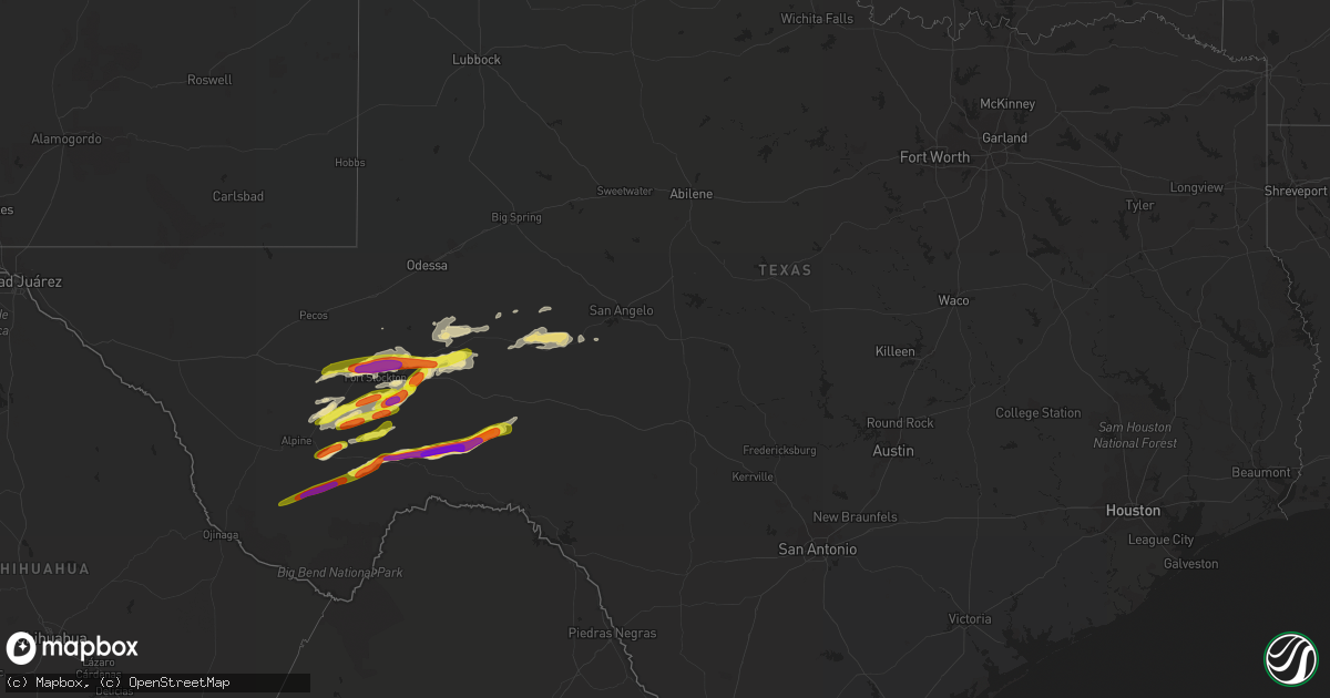 Hail map in Texas on October 12, 2018