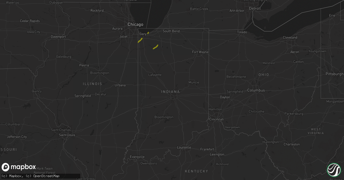 Hail map in Indiana on October 12, 2020