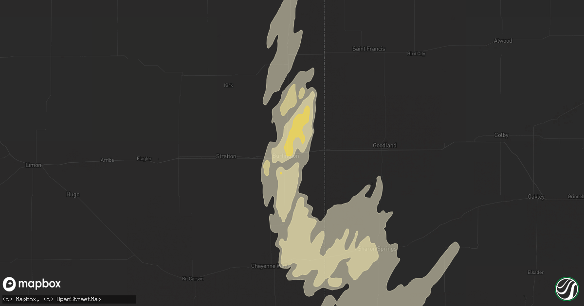 Hail map in Burlington, CO on October 12, 2021