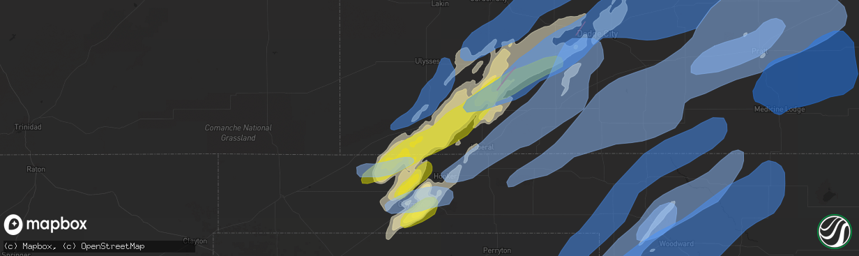 Hail map in Hugoton, KS on October 12, 2021