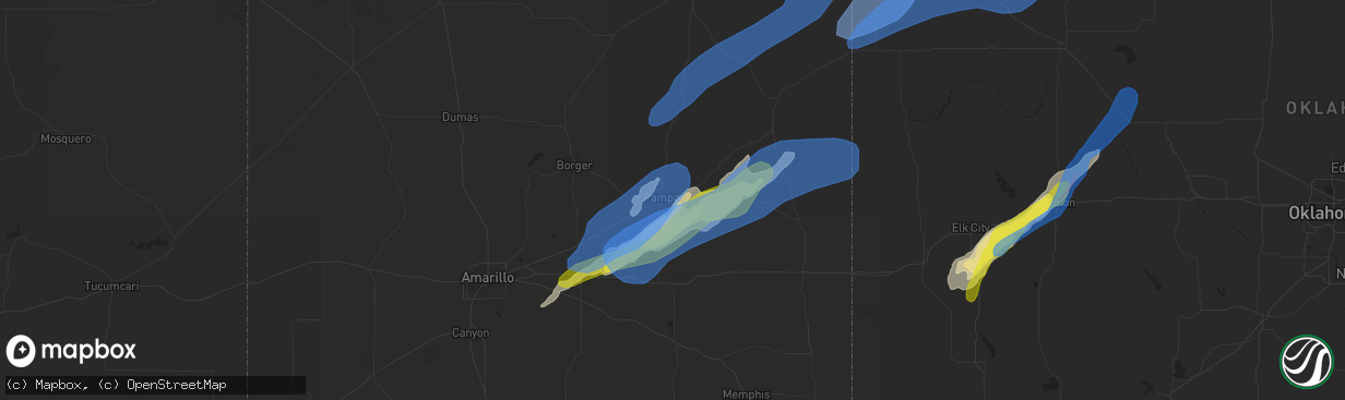 Hail map in Pampa, TX on October 12, 2021