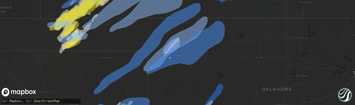 Hail map in Woodward, OK on October 12, 2021