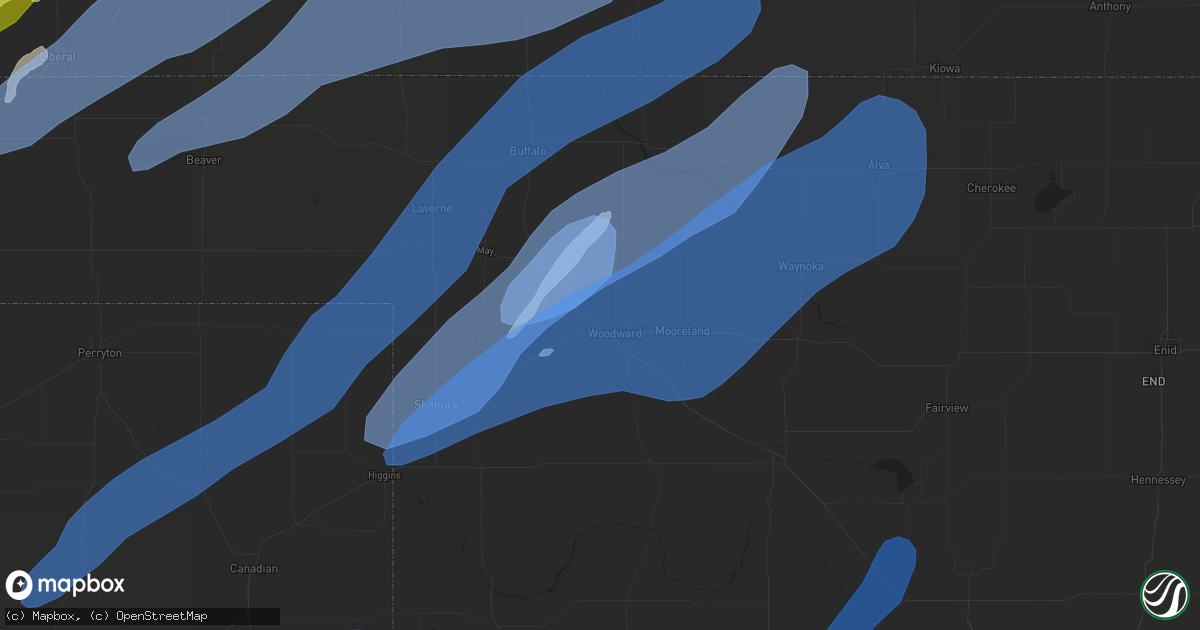 Hail map in Woodward, OK on October 12, 2021