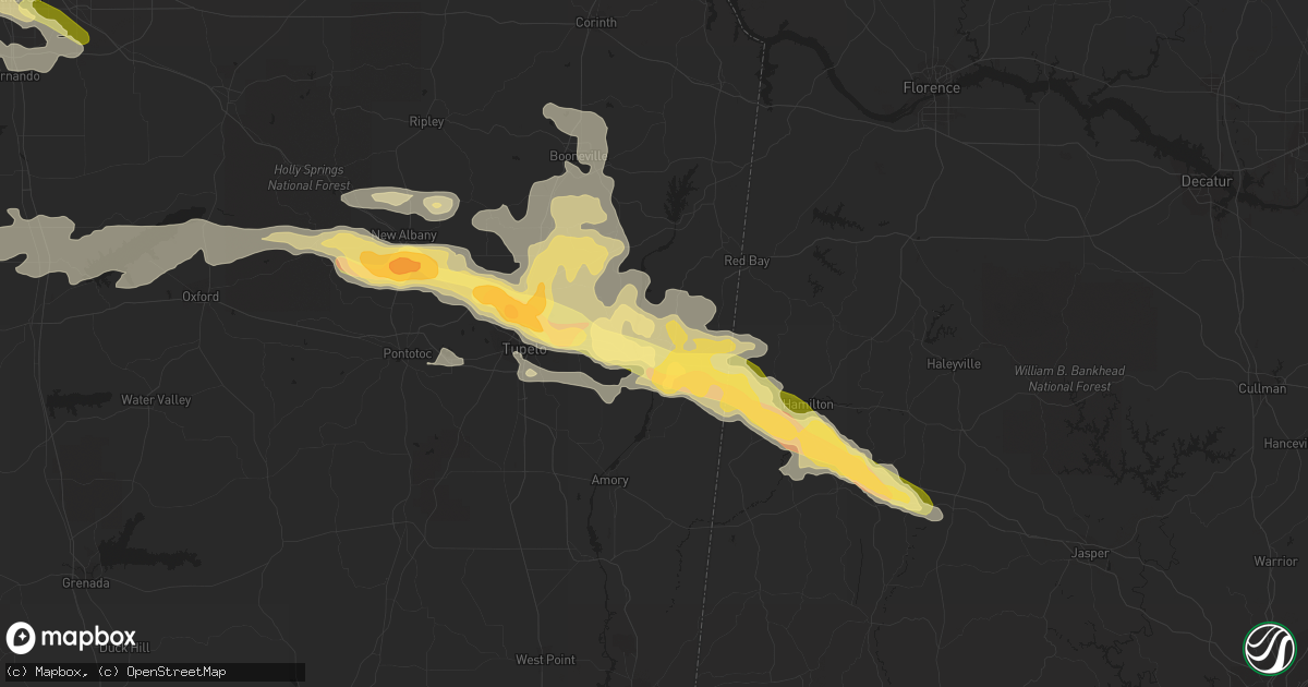 Hail map in Fulton, MS on October 12, 2022