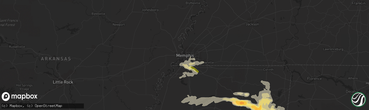 Hail map in Memphis, TN on October 12, 2022