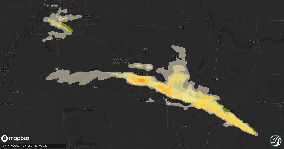 Hail map in New Albany, MS on October 12, 2022