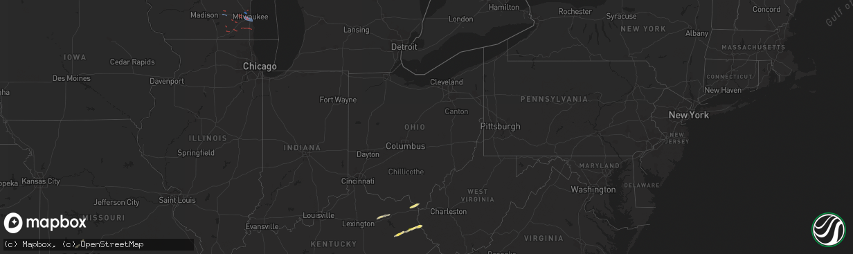 Hail map in Ohio on October 12, 2022