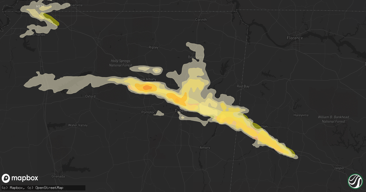 Hail map in Saltillo, MS on October 12, 2022